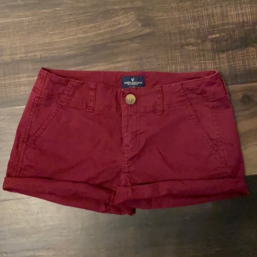 American Eagle “Shortie” Cuffed Chino Shorts 0